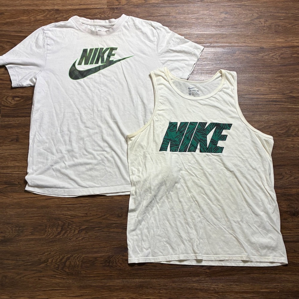 Nike Graphic Tee and Tank Top Bundle Mens L White Camo Palm Logo Set
